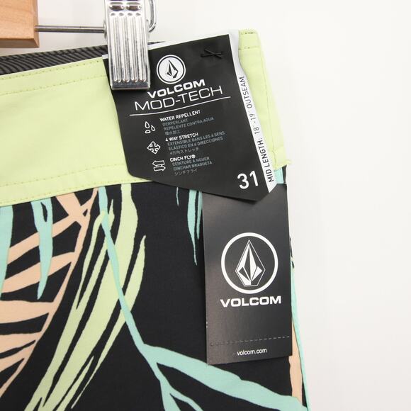 Volcom Swim Trunks Boardshorts Gray Palm Leaf Print 4 Way Stretch Size 31 NWT - Picture 7 of 11